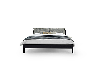 Möller Design Bett Liv 180 x 200 cm, BS , Eiche schwarz gebeizt, KT: 90 cm, Bezug: Sunniva 2 by Fanny Aronsen 242